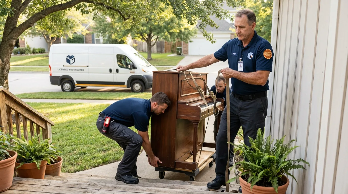 Licensed piano movers securing grand piano in La Vergne, TN