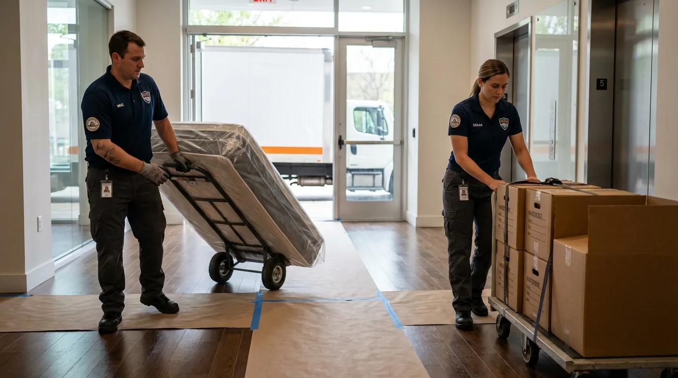 Professional apartment movers loading elevator in La Vergne, TN